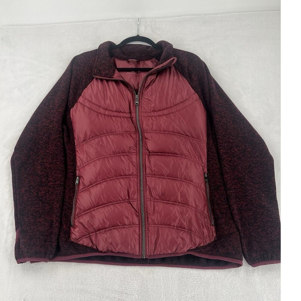 London Fog Down Puffer Knit Jacket Women’s 2XL Gorpcore Hybrid Down Mock Neck